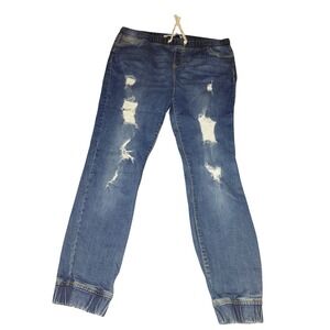 Celebrity Pink Womens Distressed Denim Joggers Medium Wash Blue Size L